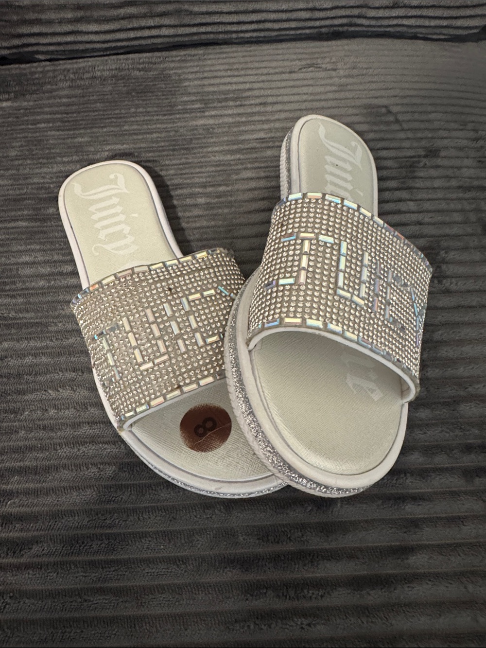 Juicy Couture Silver Crystal Slide Sandals